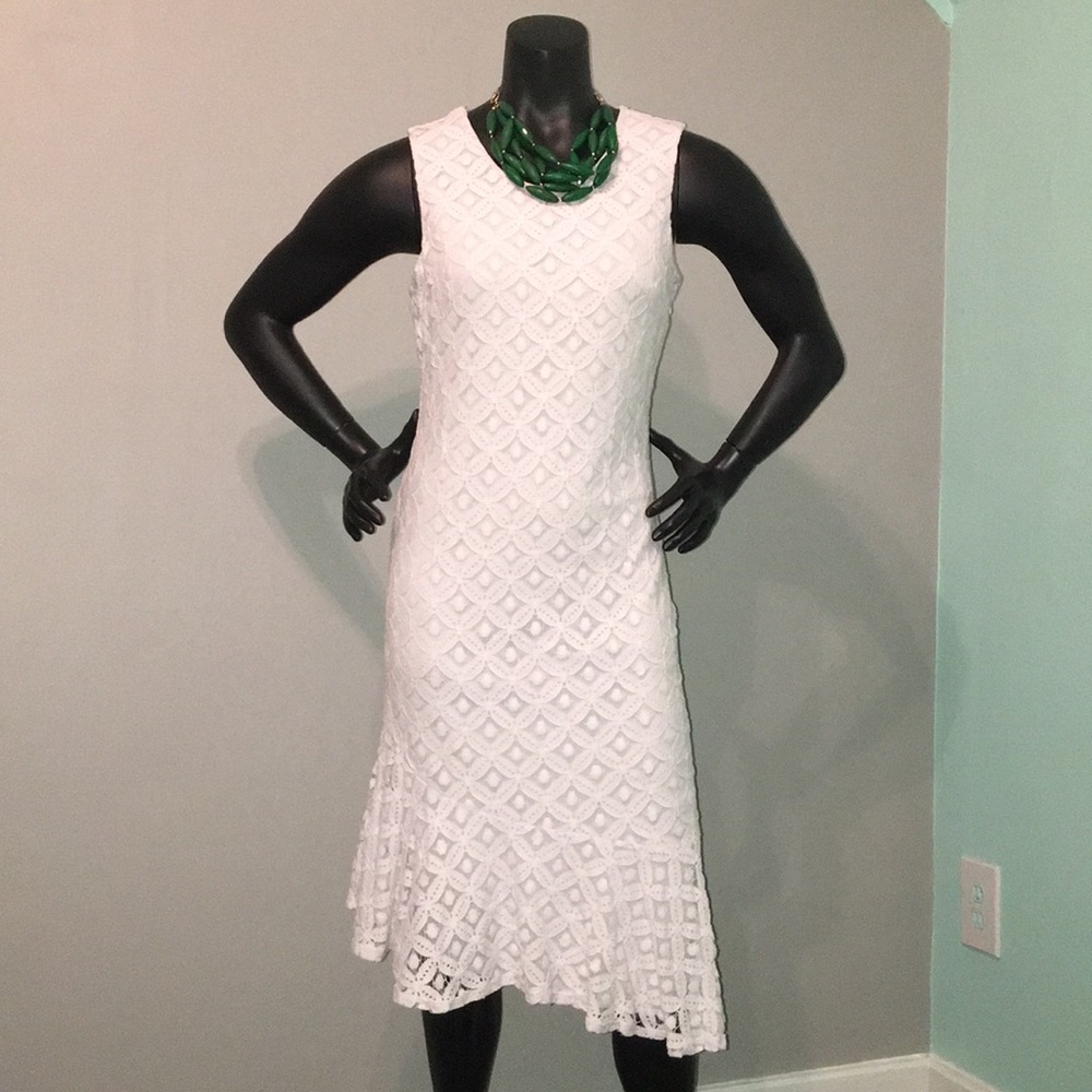 Tacera White Sleeveless Angled Hem Lace Dress S NWOT